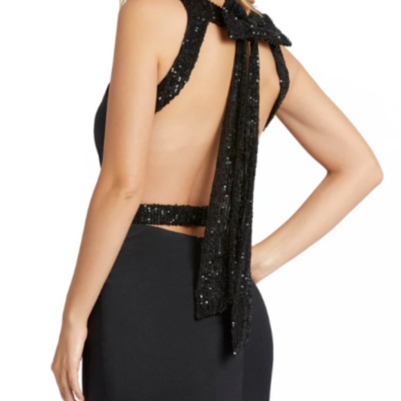MAC DUGGAL 26262I EXPOSED BACK SEQUIN BOW BLACK GOWN sz 6 - Picture 5 of 7